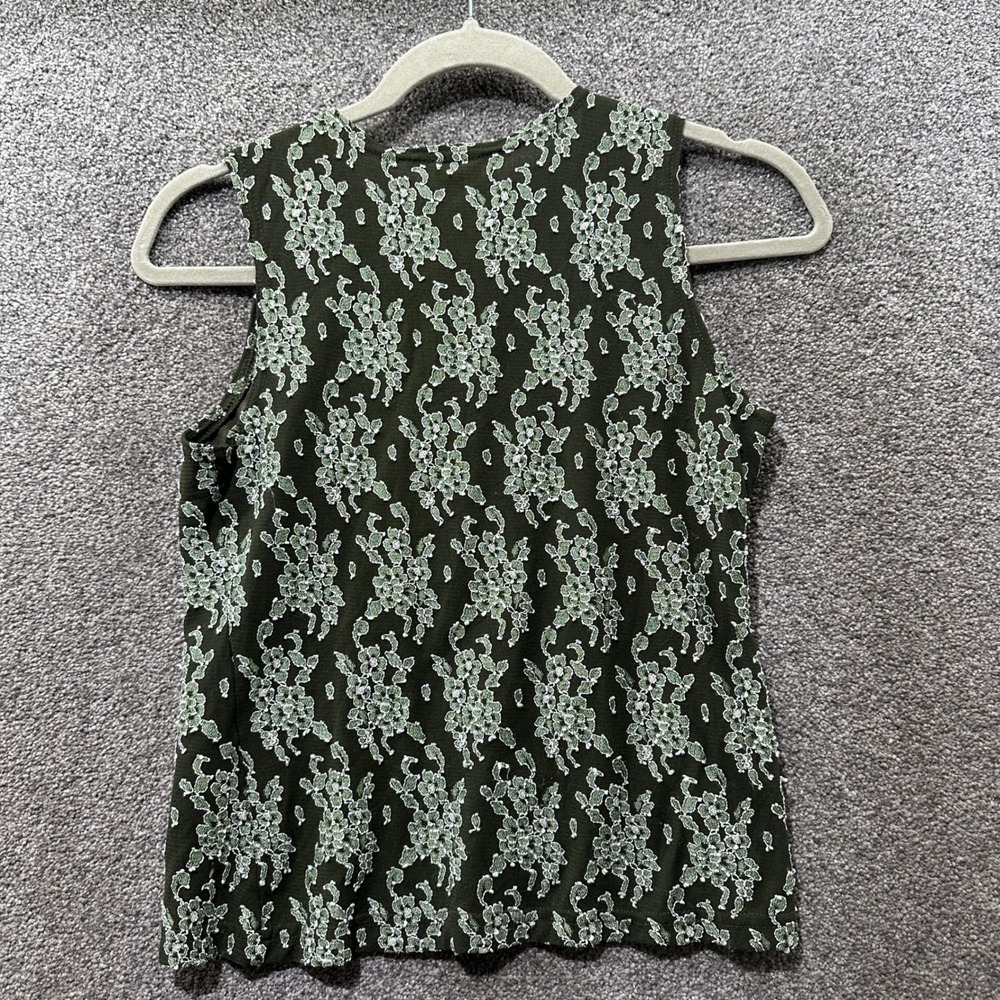 PSSST Womens Floral Lace Tank Top Olive Green Sleeveless Y2K Made in USA Large - Picture 2 of 7